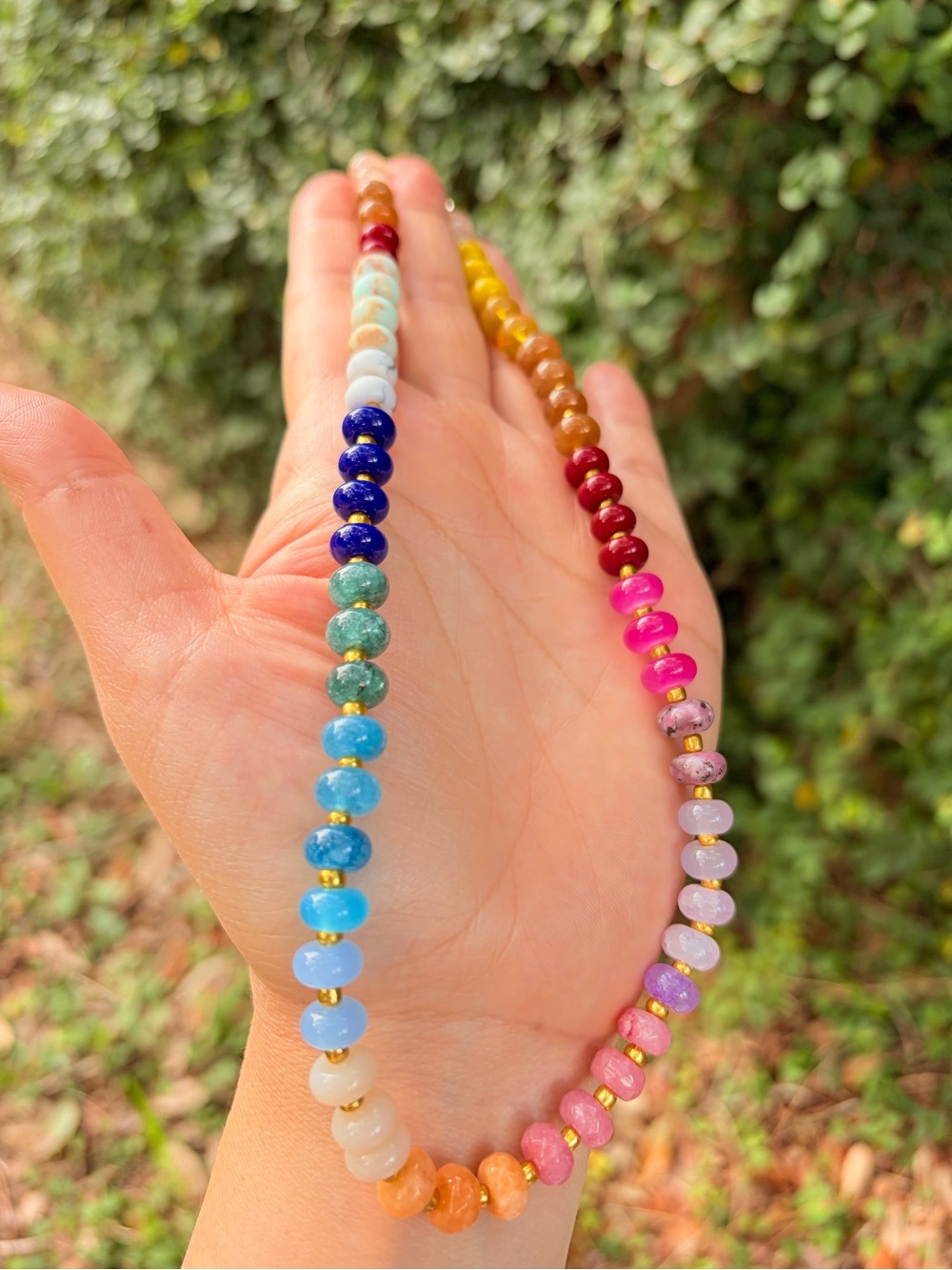 Natural Stones Necklace Original Multicolor Beaded Necklace - Picture 4 of 5